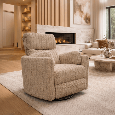 Sillón Reclinable Mecedora Giratorio Eléctrico de Tela Ashford - Safarí Café