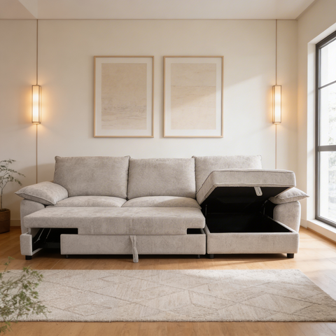 Sofa Cama Cloud  - Lano Beige - Chaise Derecho