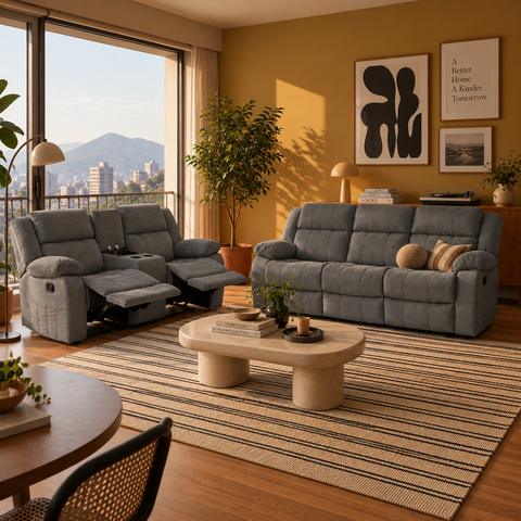 Sala Melbourne - Sofa y Love Seat - Tapiz Gris