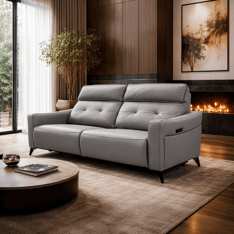 Sofa Reclinable y Eléctrico Menotti - Piel Gris