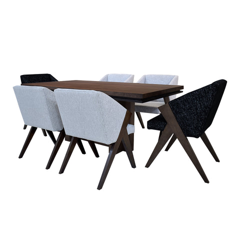 Comedor Santorini - 6 sillas - Nogal (4 sillas Snow White, 2 Sillas Snow Black)