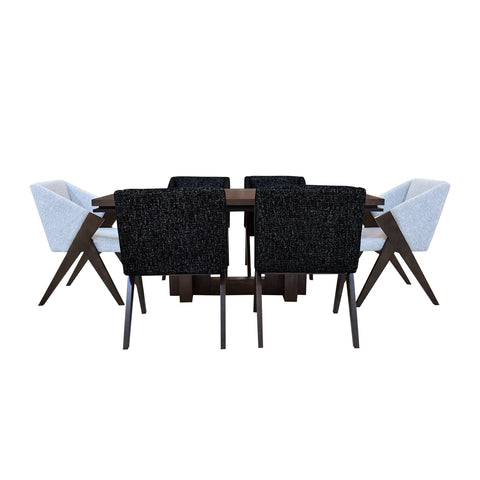 Comedor Santorini - 6 sillas - Nogal (4 sillas Snow Black, 2 Sillas Snow White)