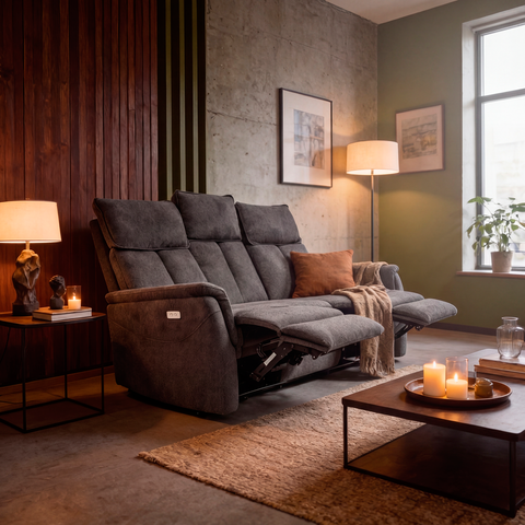 Sofa Reclinable Eléctrico Rossi - Tela Gris