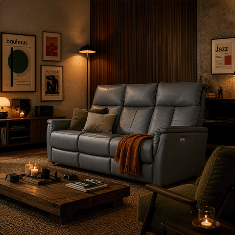 Sofa Reclinable Eléctrico Rossi - Piel Gris