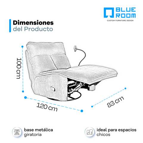 Sillón Giratorio Mecedora Reclinable de Tela Belle Sistema Manual- Lincoln Black