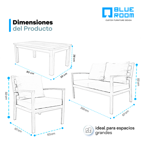 Sala Liam - 1 Mesa de Centro, 2 Sillones y 1 Love Seat - Acacia