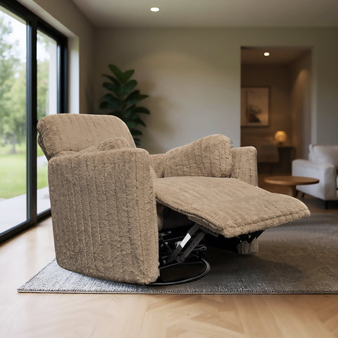 Sillón Reclinable Mecedora Giratorio Eléctrico de Tela Ashford - Safarí Café