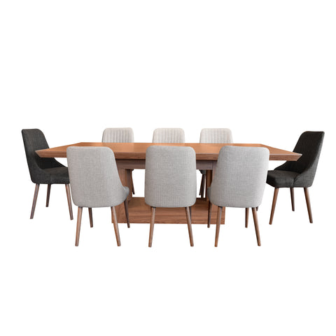 Comedor Bagdad Nogal 8 Sillas (6 Sparta Silver y 2 Sparta Smoke)