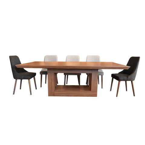 Comedor Bagdad Nogal 8 Sillas (6 Sparta Silver y 2 Sparta Smoke)