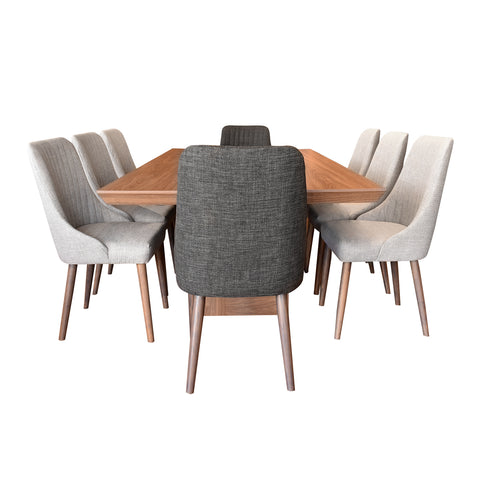 Comedor Bagdad Nogal 8 Sillas (6 Sparta Silver y 2 Sparta Smoke)