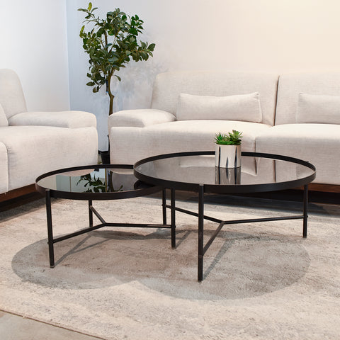 Set de 2 Mesas de Centro Baikal - Cristal Redondo Negro
