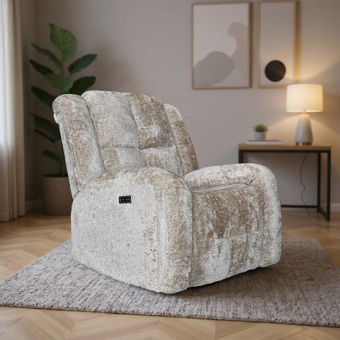 Sillón Reclinable Eléctrico Mecedora Giratorio Báltico - Tela Acolchada Café