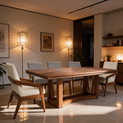 Comedor Brioni 8 Sillas - 2 Beige - 6 Grises - Parota