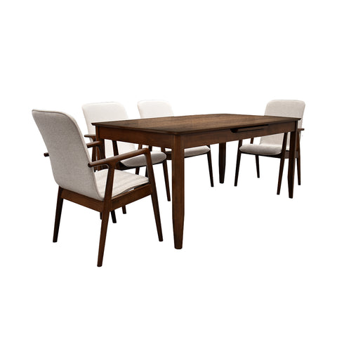 Comedor Elegante Carson con Mesa rectangular auto-extendible- 6 Personas - 4 Sillas Tela Beige , 2 Sillas Tela Gris - Chapa de Nogal