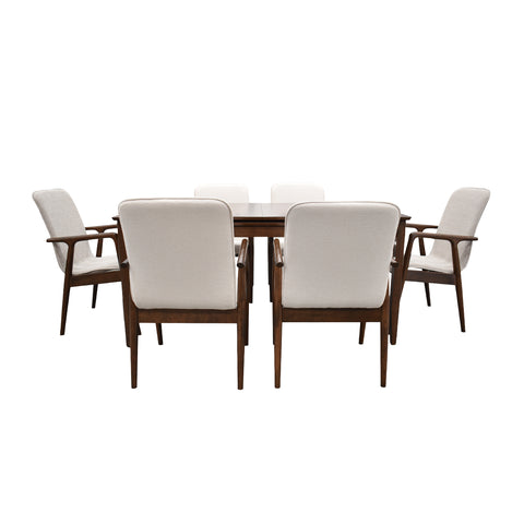 Comedor Elegante Carson con Mesa rectangular auto-extendible- 6 Personas - 4 Sillas Tela Beige , 2 Sillas Tela Gris - Chapa de Nogal