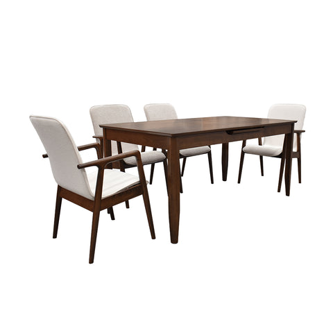 Comedor Elegante Carson con Mesa rectangular auto-extendible- 6 Personas - 4 Sillas Tela Gris, 2 Sillas Tela Beige - Chapa de Nogal