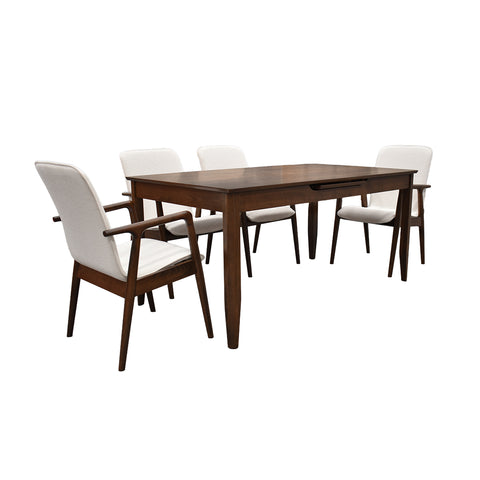 Comedor Elegante Carson con Mesa rectangular auto-extendible- 6 Personas - Sillas Tela Beige