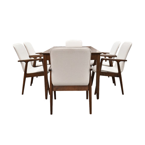 Comedor Elegante Carson con Mesa rectangular auto-extendible- 6 Personas - Sillas Tela Beige