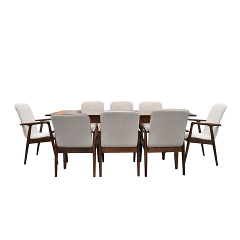 Comedor Elegante Carson con Mesa rectangular auto-extendible- 8 Personas - 6 Sillas Tela Gris, 2 Sillas Tela Beige - Chapa de Nogal