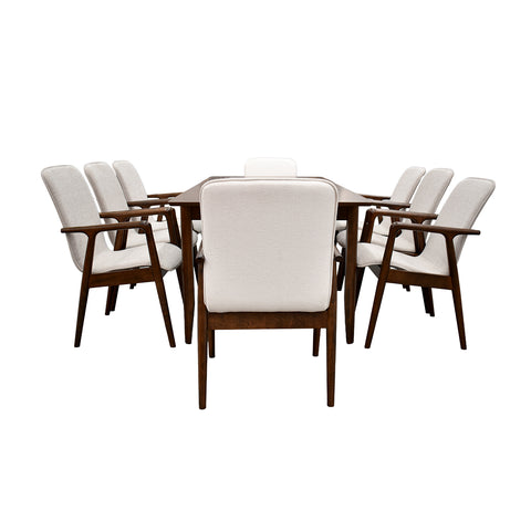 Comedor Elegante Carson con Mesa rectangular auto-extendible- 8 Personas - 6 Sillas Tela Gris, 2 Sillas Tela Beige - Chapa de Nogal