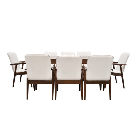 Comedor Elegante Carson con Mesa rectangular auto-extendible - 8 Personas - Sillas Tela Beige - Chapa de Nogal