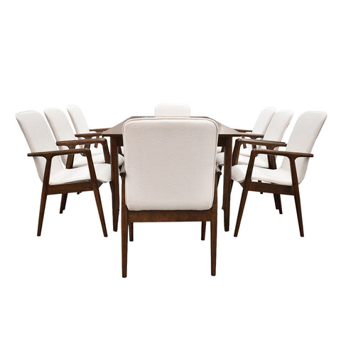 Comedor Elegante Carson con Mesa rectangular auto-extendible - 8 Personas - Sillas Tela Beige - Chapa de Nogal