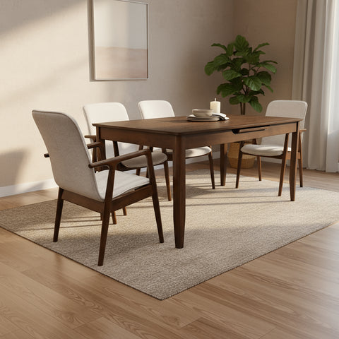Comedor Elegante Carson con Mesa rectangular auto-extendible - 8 Personas - Sillas Tela Gris - Chapa de Nogal