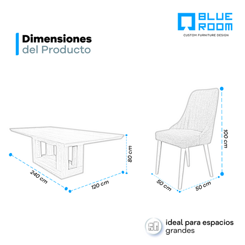 Comedor Bagdad Nogal 8 Sillas (6 Sparta Silver y 2 Sparta Smoke)