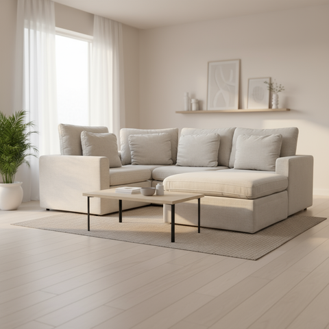 Sala Esquinera Modular Cushy - 5 pzas Tela Bruna Ivory