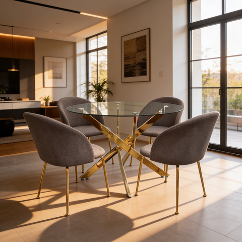 Comedor Denver - 4 Sillas Denver - Lino Gris