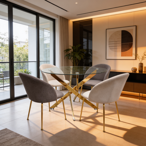 Comedor Denver - 4 Sillas Denver - 2 Lino Beige - 2 Lino Gris