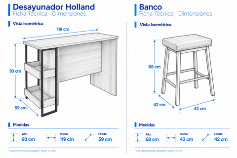Desayunador Holland 4 Bancos  - Nogal