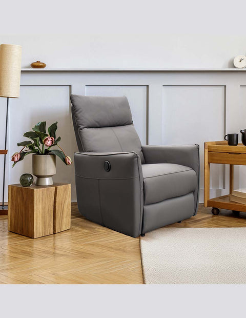 Sillón Reclinable Eléctrico Dorian- Piel Gris
