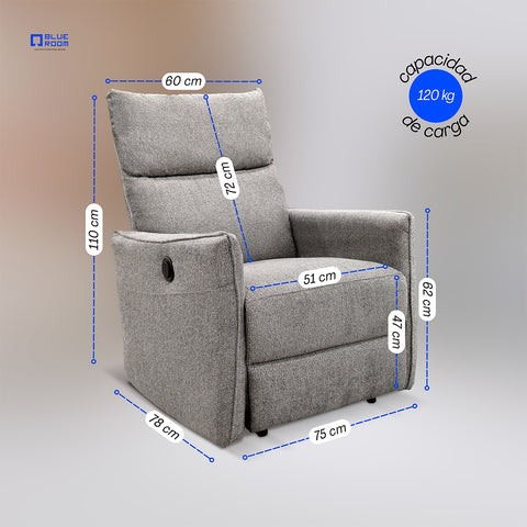 Sillón Reclinable Eléctrico Dorian- Tela Gris
