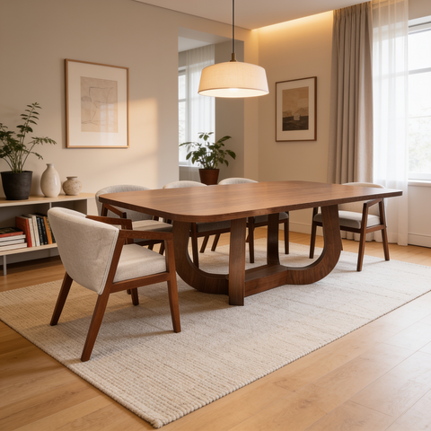 Comedor Edra 6 Sillas Grises, 2 Sillas Beige - 8P - Nogal