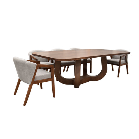 Comedor Edra 6 Sillas Grises, 2 Sillas Beige - 8P - Nogal