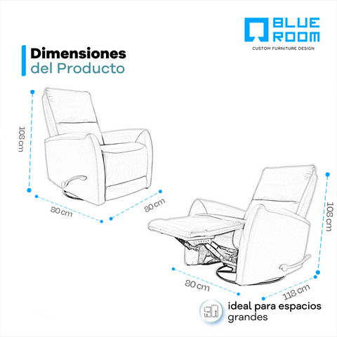 Sillón Reclinable Giratorio Elyo  - Piel Mocha