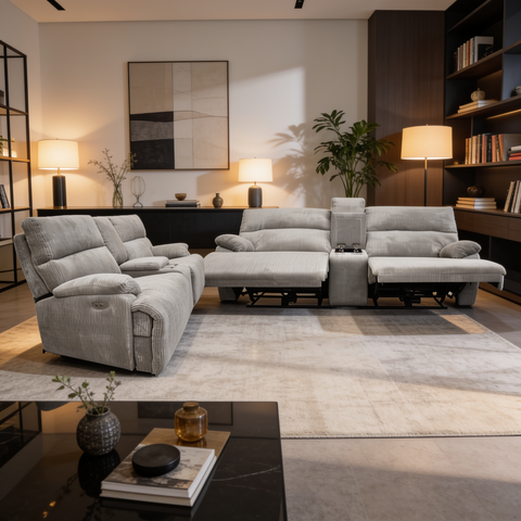 Sala Reclinable Evans - Sofá y Love Seat - Gris Olivo
