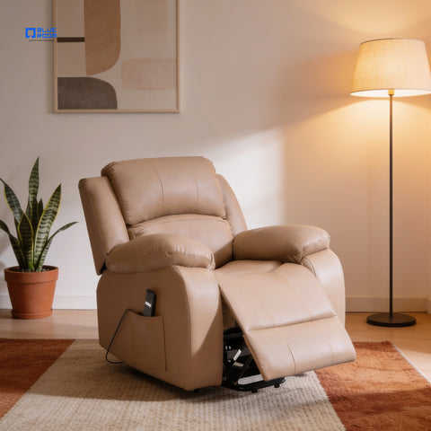 Sillón Reclinable Eléctrico Con Elevador Bellaro - Tacto Piel Café
