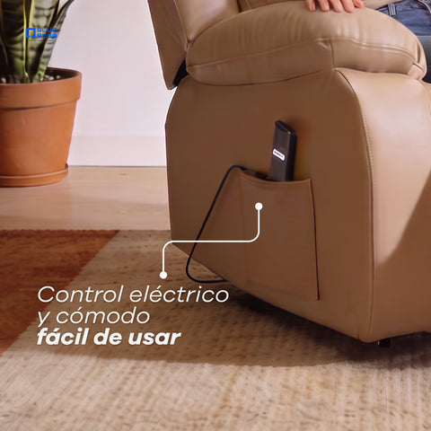 Sillón Reclinable Eléctrico Con Elevador Bellaro - Tacto Piel Café