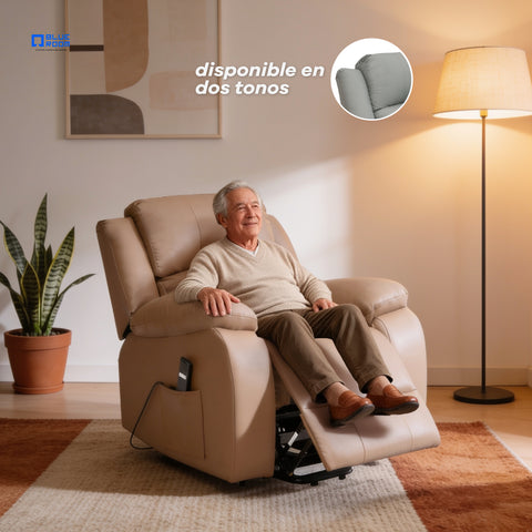 Sillón Reclinable Eléctrico Con Elevador Bellaro - Tacto Piel Café