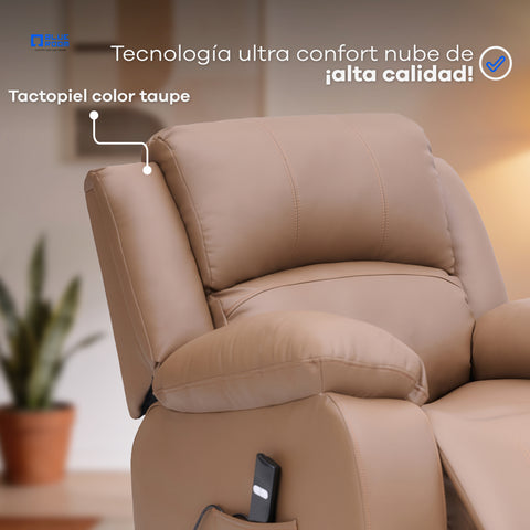 Sillón Reclinable Eléctrico Con Elevador Bellaro - Tacto Piel Café
