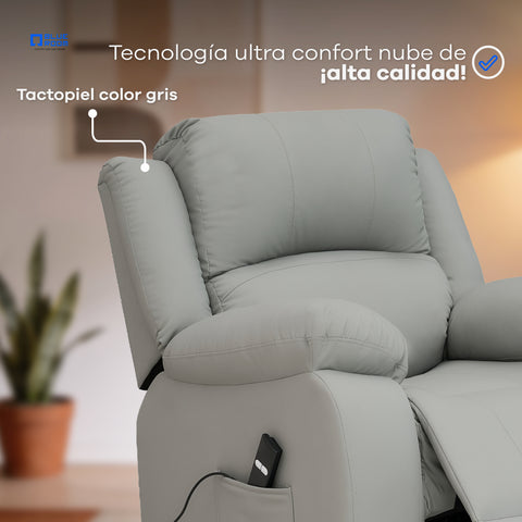 Sillón Reclinable Eléctrico Con Elevador Bellaro - Tacto Piel Café