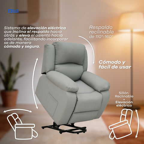 Sillón Reclinable Eléctrico Con Elevador Bellaro - Tacto Piel Café