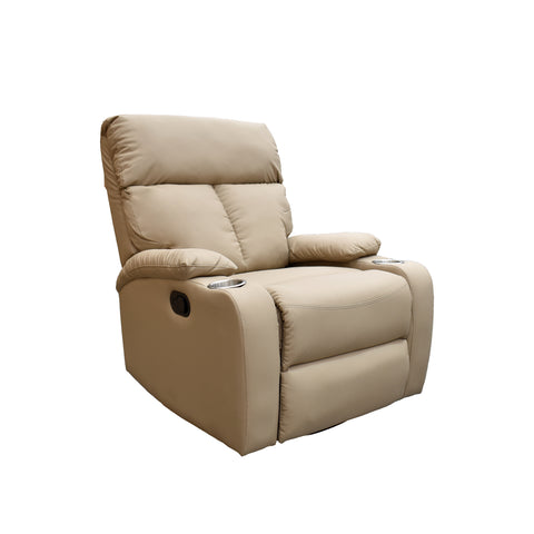 Sillón Reclinable Giratorio Con Mecedora Loretto - Tacto Piel Beige