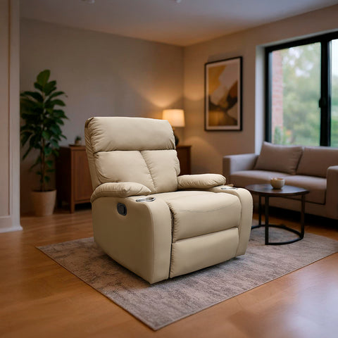 Sillón Reclinable Giratorio Con Mecedora Loretto - Tacto Piel Beige