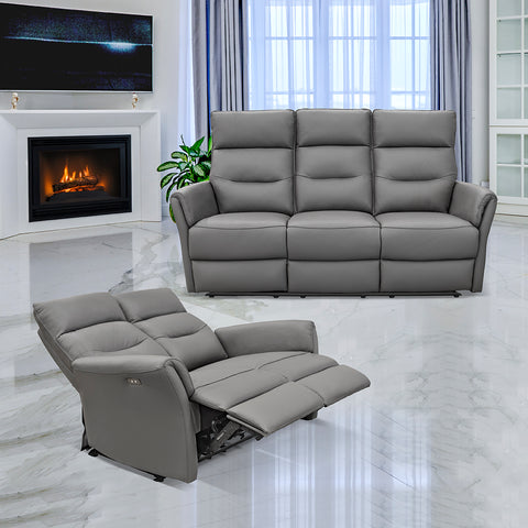 Sala Lugano - Sofa y Love Seat - Piel Gris
