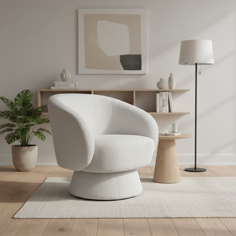 Sillón Individual Luna - Tela Chenille Color Blanco