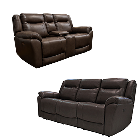 Sala Madrid Reclinable - Sofa - Love Seat C/Consola - Piel Gris Oscuro