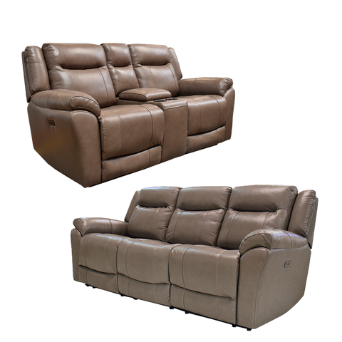 Sala Madrid Reclinable - Sofa - Love Seat C/Consola - Piel Beige